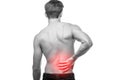 Close up of young man body rubbing his painful back. Pain relief, chiropractic concept Royalty Free Stock Photo