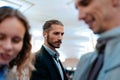 Close up . young people communicate standing in the subway. Royalty Free Stock Photo