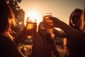 Close up of young people tasting with beer during summer, created with Generative AI technology. Royalty Free Stock Photo