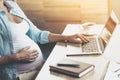 Close up Young Pregnant Woman Using Laptop at Home Royalty Free Stock Photo