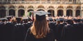 Close up of young students graduating university with graduation caps Royalty Free Stock Photo