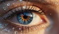 Close up of a young woman blue eye, looking at camera generated by AI Royalty Free Stock Photo