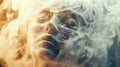 Close-up of a young woman face covered with a smoke Royalty Free Stock Photo