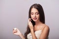 Close-up of a Young Woman Getting Spa Treatment. Cosmetic Cream Royalty Free Stock Photo