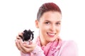 Close up of a young woman with her guinea pig pet Royalty Free Stock Photo