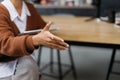 young woman holding out her hand for a handshake. Royalty Free Stock Photo