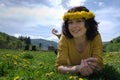 Close up of a young woman lying in a meadow Royalty Free Stock Photo