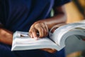 Close up young woman reading book, Education concept Royalty Free Stock Photo