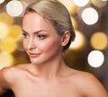 Close up of young woman sitting in bath towel Royalty Free Stock Photo