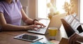 Close up young woman using her laptop at home, freelance, studying, working Royalty Free Stock Photo