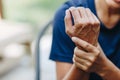 Close up young woman wrist pain Royalty Free Stock Photo