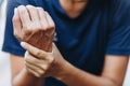 Close up young woman wrist pain Royalty Free Stock Photo