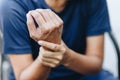 Close up young woman wrist pain Royalty Free Stock Photo