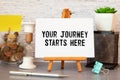 Close up your journey start here word written on book Royalty Free Stock Photo