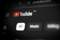 Close up of YouTube Web version on computer screen, editorial background. Close up of YouTube Web version on computer screen,