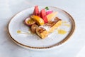 Close up of yummy french toast with fresh fruits Royalty Free Stock Photo