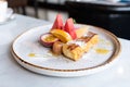 Close up of yummy french toast with fresh fruits Royalty Free Stock Photo