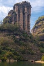 Close up on Yunu peak scenic spot of Mount Wuyi in Nanping, Fujian, China. The river is Nine-twist Stream