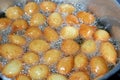 Zalabia a type of fried dough similar to that of a doughnut frying in boiling hot oil in a deep fryer at home