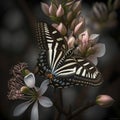 A close-up of a zebra butterfly hovering around a blossom Royalty Free Stock Photo