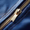 Close up of zipper on blue jacket, AI Royalty Free Stock Photo