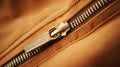 Close up of zipper on brown leather bag, AI