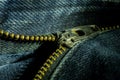 Close up of the zipper of a pair of blue jeans Royalty Free Stock Photo