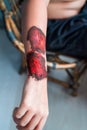 Close up of Zombie hand with blood. Horror and scary concept. Thriller concept Royalty Free Stock Photo