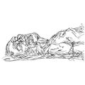 Close up zombie laying down on the ground vector illustration sketch doodle hand drawn with black lines isolated on white