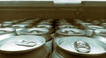 Close up zoom shot of cans of beer and soft drink in freeze chilled shelf. Monochrome metal color tone Royalty Free Stock Photo