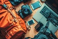 Close-ups of a digital nomad\'s backpack and travel essentials.