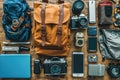 Close-ups of a digital nomad\'s backpack and travel essentials.