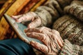 Close-ups of elderly hands navigating touchscreen devices