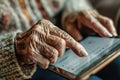 Close-ups of elderly hands navigating touchscreen devices