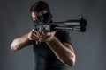 Close-ups of man with sniper rifle aiming isolated Royalty Free Stock Photo
