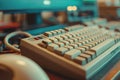 Close-ups of retro computer keyboards and mice. Vintage technology background