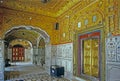 Close ups of wall with gold colours at Sachkhand Gurudwara saheb Gurdwara sahib ; nand