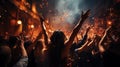 Close view on the back of a woman in euphoria into a street crowd in jubilation to celebrate a very happy event