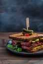Close view of beef pastrami sandwich Royalty Free Stock Photo