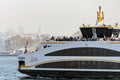 Close View of Boat Trip Vessel full of Tourists in Istanbul