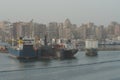 A close view on a bow of small bulk carrier approaching berth for mooring and cargo operation in port of Alexandria.