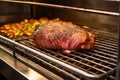 close view of a brisket being probed on a commercial grill Royalty Free Stock Photo