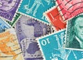 Close view of canceled vintage postage stamps Royalty Free Stock Photo