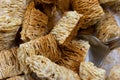 Close view of cinnamon on wheat cereal with milk and a spoon Royalty Free Stock Photo