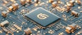 Close view circuit board with network processor. Connecting system for transmitting data, 5G network. Modern technology for future Royalty Free Stock Photo