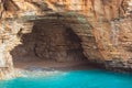 A close view of the cove with cave on the Demre - Finike road. Antalya, Turkey Royalty Free Stock Photo