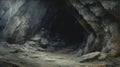 Close View Of A Dark Cave: Hyperrealistic Painting By Alan Lee