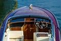 Close view on deck of luxury retro motor boat