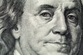 A close view of engraving portrait of Ben Franklin of old one hundred us dollars banknote Royalty Free Stock Photo