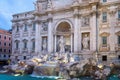 Close view of famous Rome Trevi Fountain in blue hour before sunrise